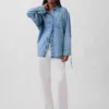 Camisas oversize de vaquero ultrasuaves con mangas fruncidas