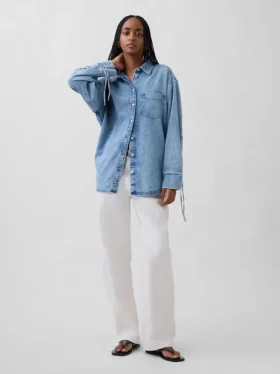 Camisas oversize de vaquero ultrasuaves con mangas fruncidas