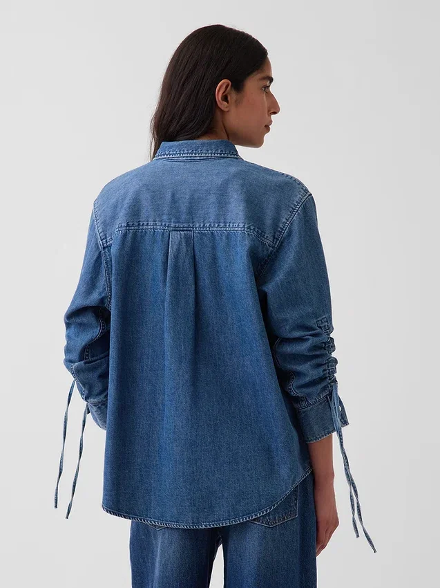 Camisas oversize de vaquero ultrasuaves con mangas fruncidas