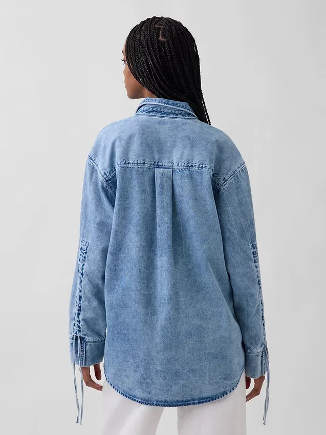 Camisas oversize de vaquero ultrasuaves con mangas fruncidas