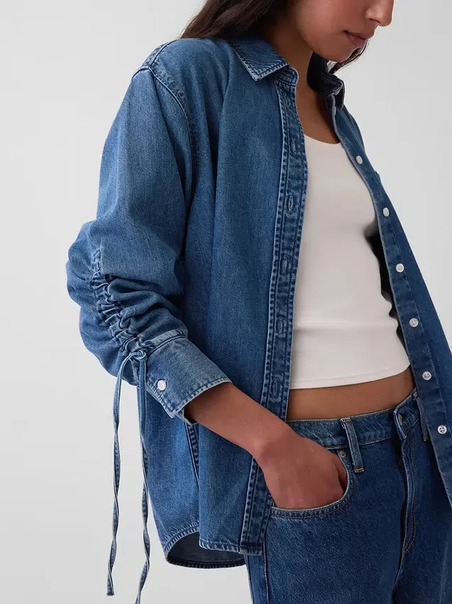 Camisas oversize de vaquero ultrasuaves con mangas fruncidas