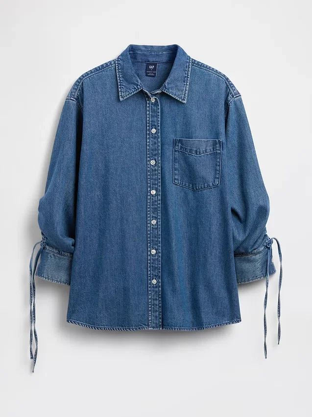 Camisas oversize de vaquero ultrasuaves con mangas fruncidas