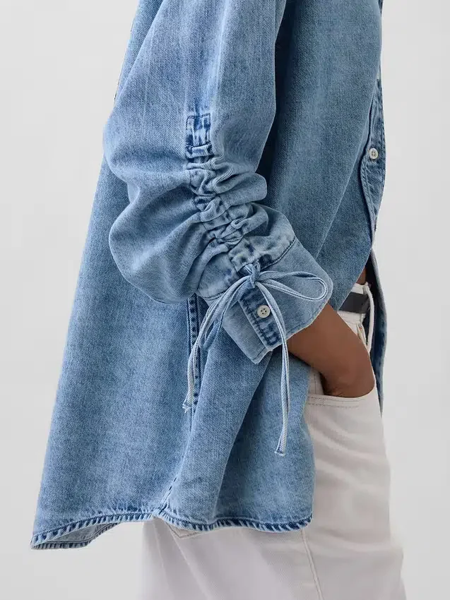 Camisas oversize de vaquero ultrasuaves con mangas fruncidas
