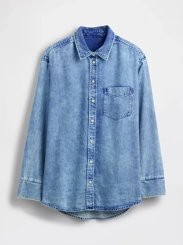 Camisas oversize de vaquero ultrasuaves con mangas fruncidas