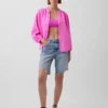 Camisas oversize sin cuello de gasa de algodón