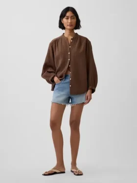 Camisas oversize sin cuello de gasa de algodón
