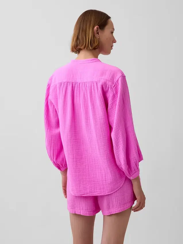 Camisas oversize sin cuello de gasa de algodón
