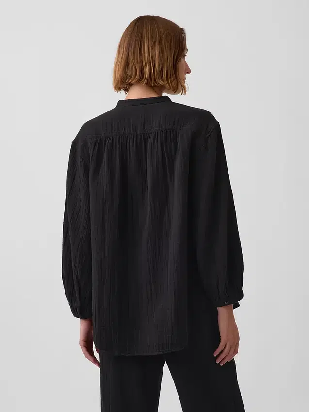 Camisas oversize sin cuello de gasa de algodón