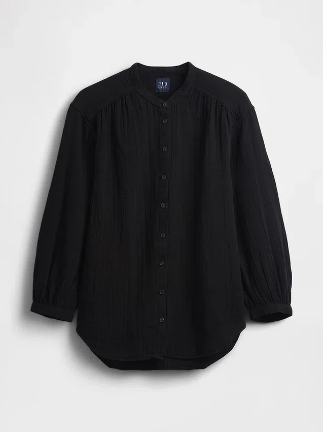 Camisas oversize sin cuello de gasa de algodón