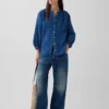 Camisas oversize sin cuello de gasa de algodón vaquera