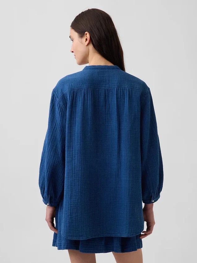Camisas oversize sin cuello de gasa de algodón vaquera