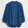 Camisas oversize sin cuello de gasa de algodón vaquera