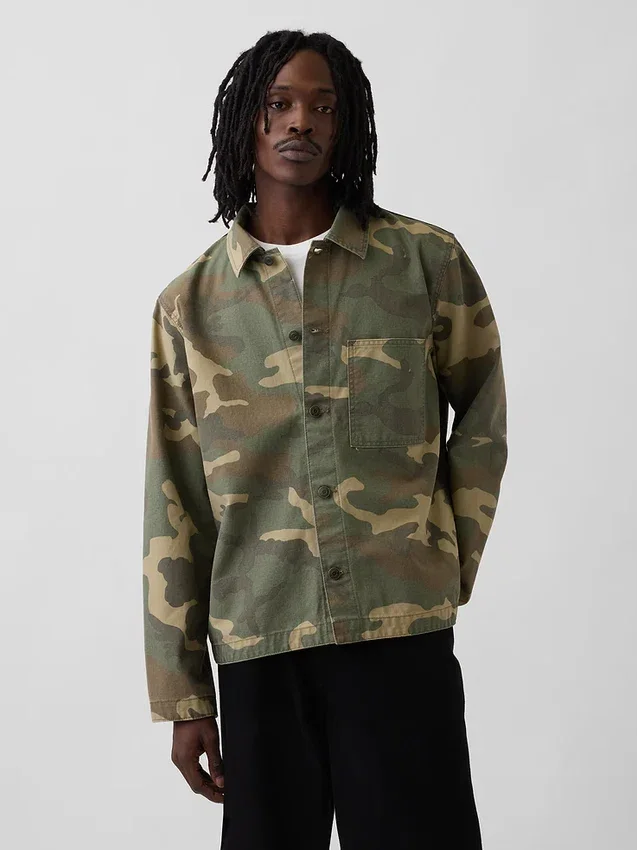 Camisas utilitarias de lona vaquera con estampado de camuflaje
