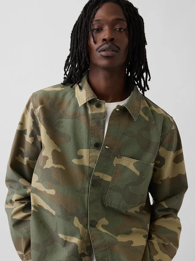 Camisas utilitarias de lona vaquera con estampado de camuflaje