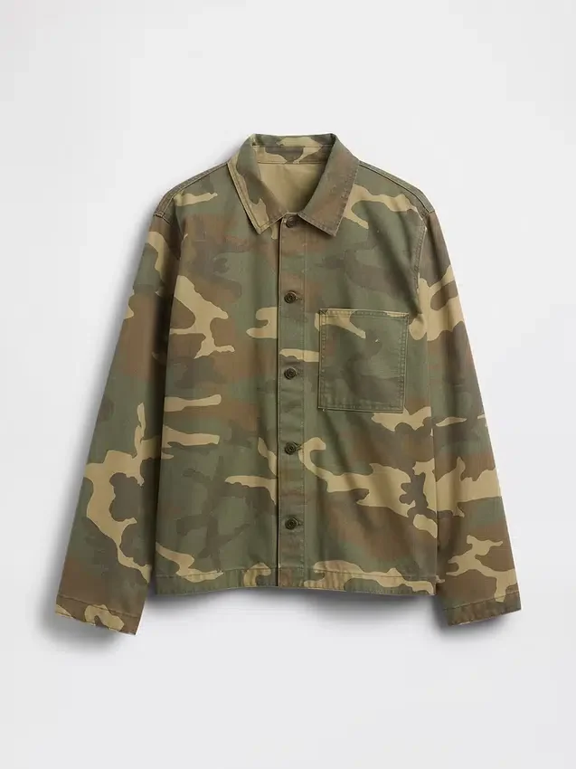 Camisas utilitarias de lona vaquera con estampado de camuflaje