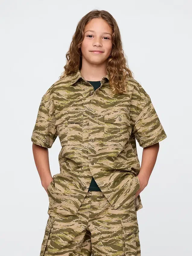 Camisas utilitarias infantiles de algodón ripstop