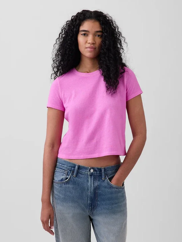 Camiseta 100 % algodón con efecto encogido auténtico