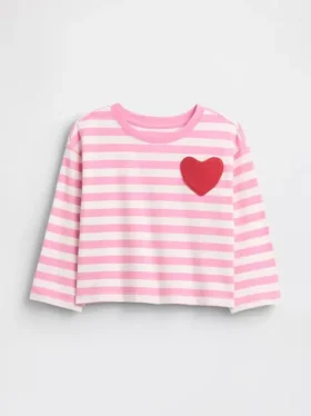Camiseta con bolsillo en forma de corazón para bebés y niños, combinable