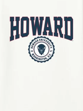 Camiseta con el escudo universitario de la Universidad de Howard en diseño gráfico oscuro