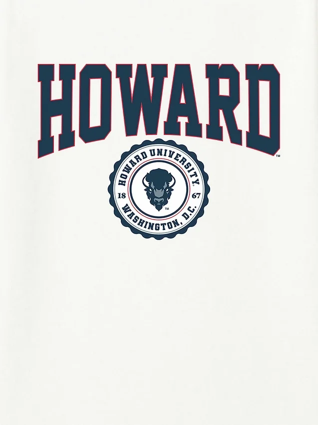 Camiseta con el escudo universitario de la Universidad de Howard en diseño gráfico oscuro