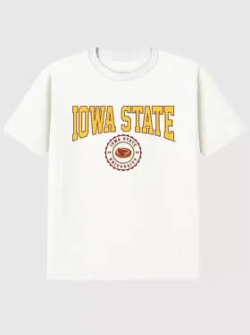 Camiseta con el escudo universitario de la Universidad Estatal de Iowa en diseño gráfico oscuro