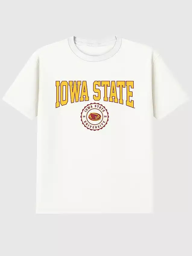 Camiseta con el escudo universitario de la Universidad Estatal de Iowa en diseño gráfico oscuro
