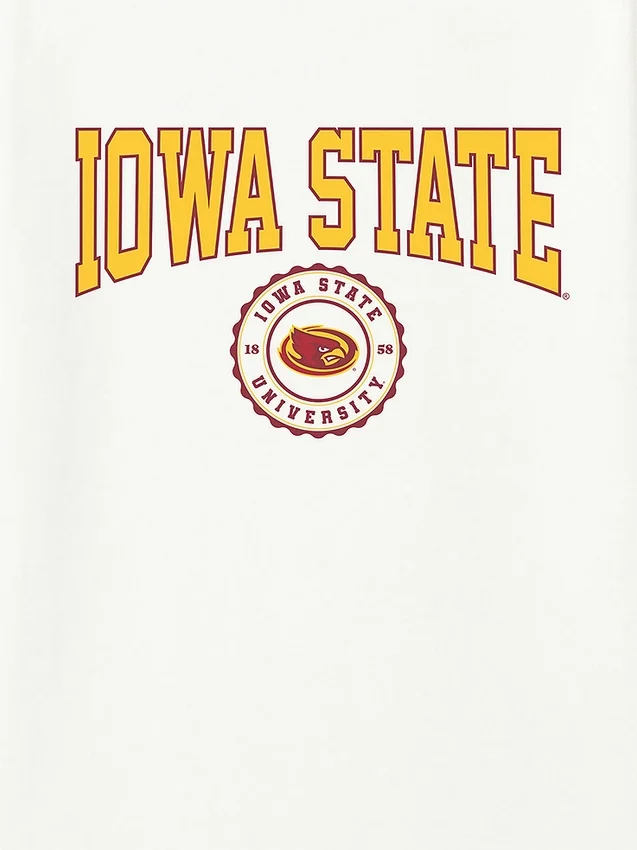 Camiseta con el escudo universitario de la Universidad Estatal de Iowa en diseño gráfico oscuro