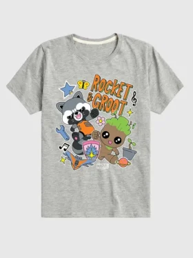 Camiseta con estampado de «Marvel Groot y Rocket» de pantalones cortos para niños pequeños