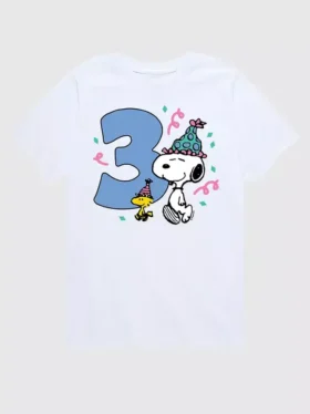 Camiseta con estampado de Peanuts para niños pequeños, 3.º cumpleaños, pantalones cortos