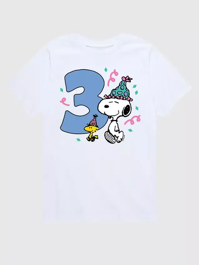 Camiseta con estampado de Peanuts para niños pequeños, 3.º cumpleaños, pantalones cortos