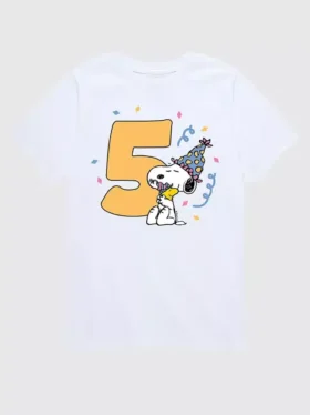 Camiseta con estampado de Peanuts para niños pequeños, 5.º cumpleaños, manga corta
