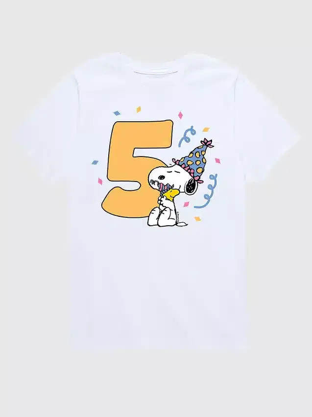 Camiseta con estampado de Peanuts para niños pequeños, 5.º cumpleaños, manga corta
