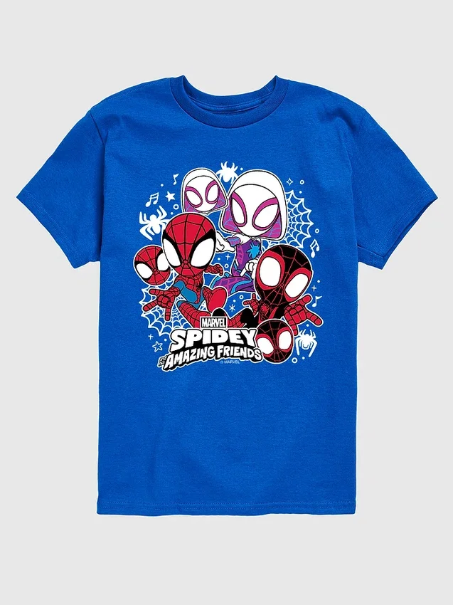 Camiseta con estampado de Spider-Man y sus amigos de Marvel en pantalones cortos para niños pequeños