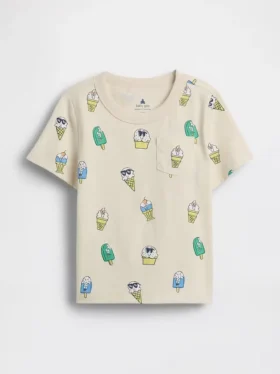 Camiseta con estampado y bolsillo para bebés y niños pequeños, combinable