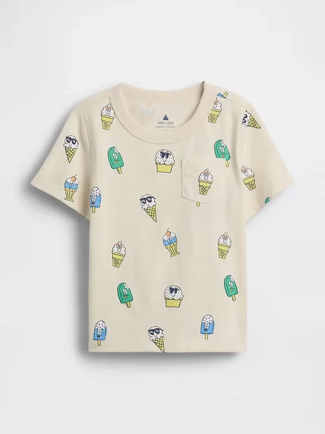 Camiseta con estampado y bolsillo para bebés y niños pequeños, combinable