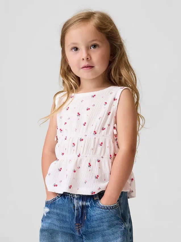 Camiseta con lazo de punto arrugado para bebés y niños