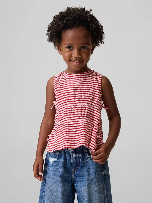 Camiseta con lazo de punto arrugado para bebés y niños