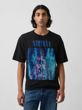 Camiseta corta con estampado de Nirvana de tejido grueso