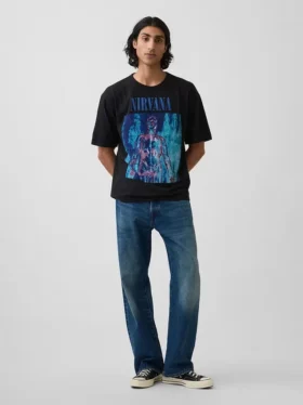Camiseta corta con estampado de Nirvana de tejido grueso