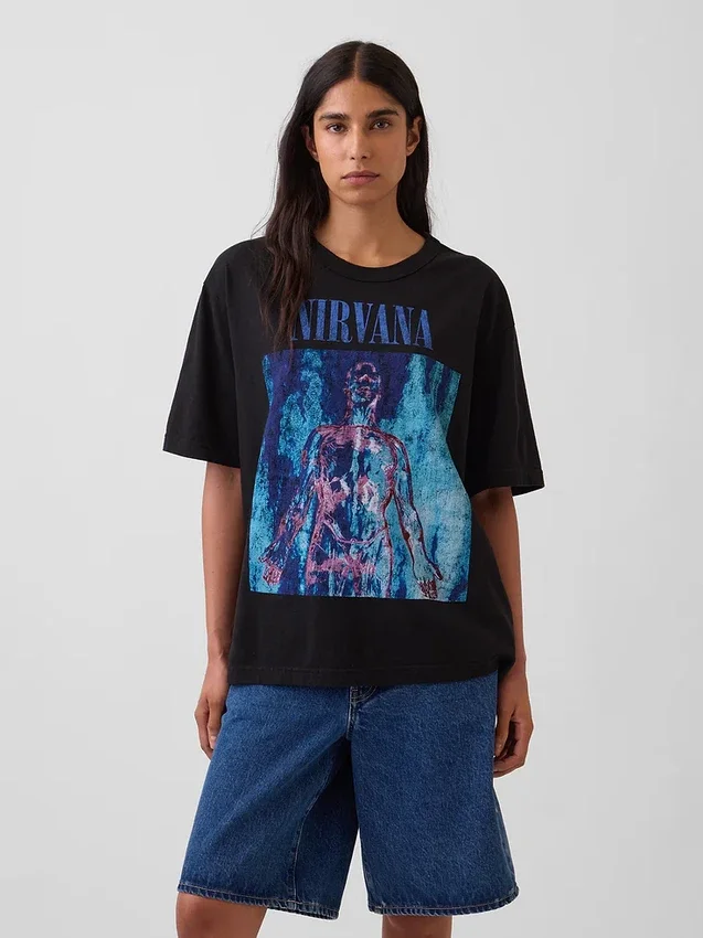 Camiseta corta con estampado de Nirvana de tejido grueso