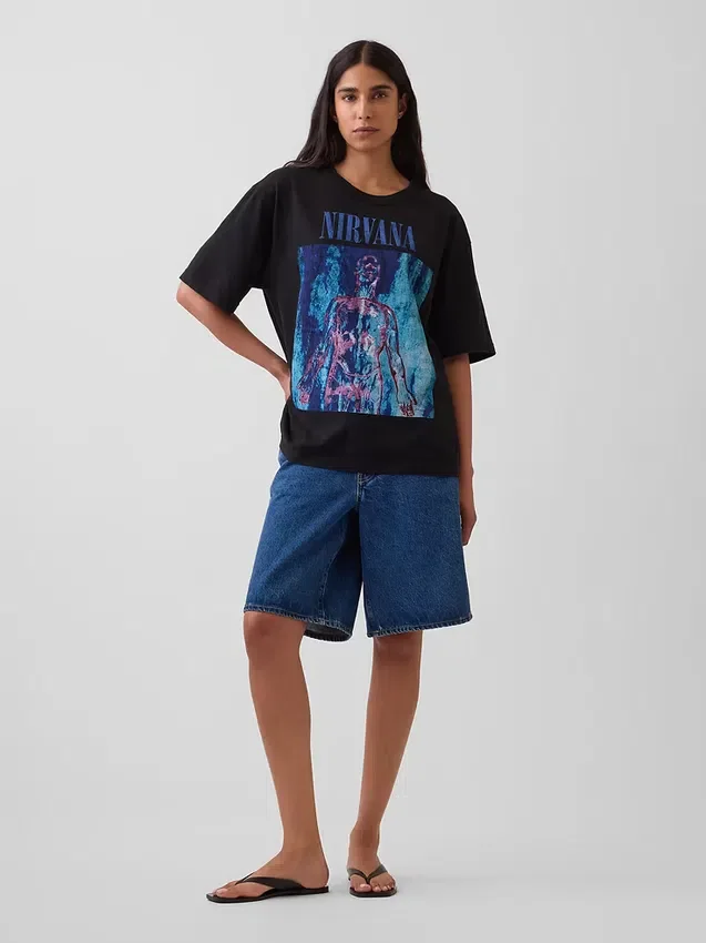 Camiseta corta con estampado de Nirvana de tejido grueso