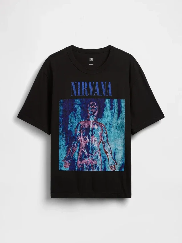 Camiseta corta con estampado de Nirvana de tejido grueso
