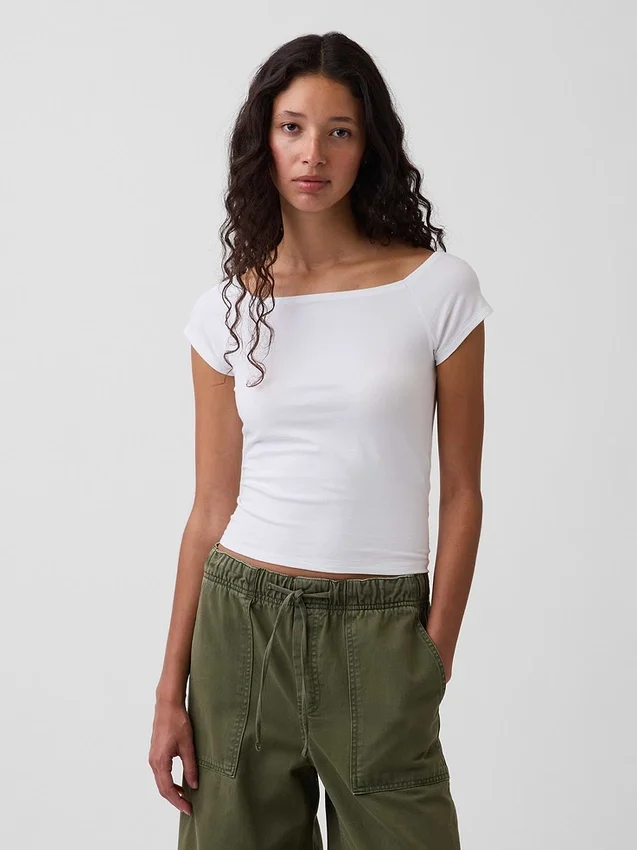 Camiseta corta de tirantes con cuello a la espalda de jersey de punto tupido