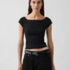 Camiseta corta de tirantes con cuello a la espalda de jersey de punto tupido