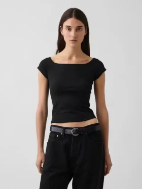 Camiseta corta de tirantes con cuello a la espalda de jersey de punto tupido
