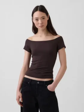 Camiseta corta de tirantes con cuello a la espalda de jersey de punto tupido