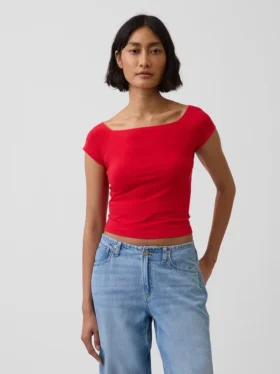 Camiseta corta de tirantes con cuello a la espalda de jersey de punto tupido