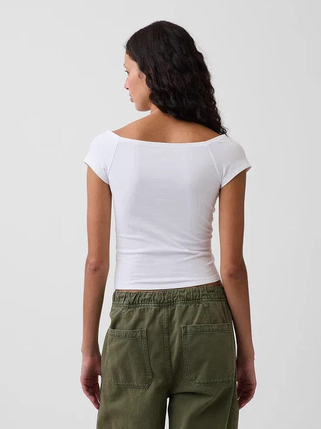 Camiseta corta de tirantes con cuello a la espalda de jersey de punto tupido