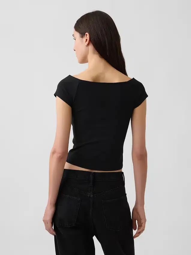 Camiseta corta de tirantes con cuello a la espalda de jersey de punto tupido