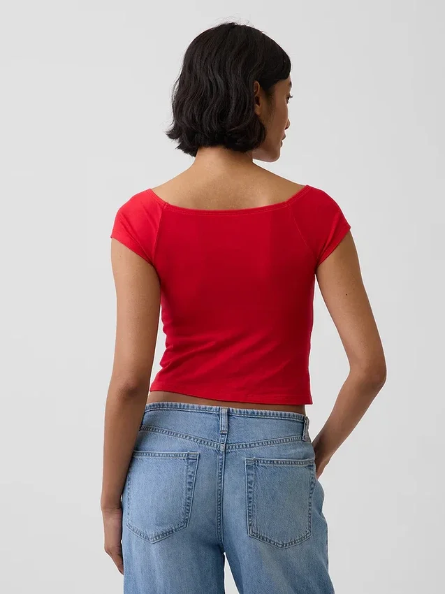 Camiseta corta de tirantes con cuello a la espalda de jersey de punto tupido